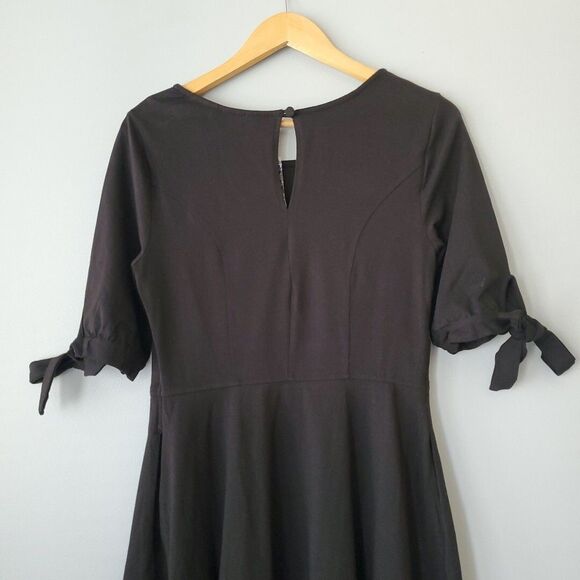 E. Shakti Black Short Sleeve Square Neck Fit and Flare Mini Dress Womens Medium - Picture 6 of 8
